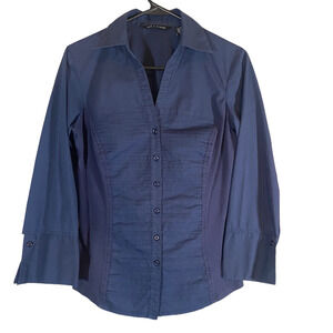 Zac & Rachel Navy Blue Layered Collared Shirt Women Button Down Classic Top Sz M
